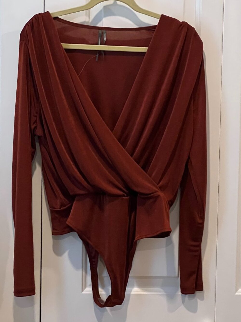 Anthropologie Rust Satin Draped Bodysuit – Size XL – New